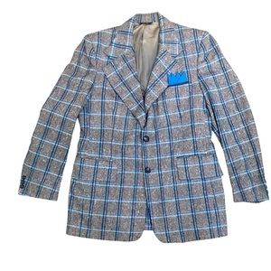 Vintage Gray and Blue Plaid Blazer